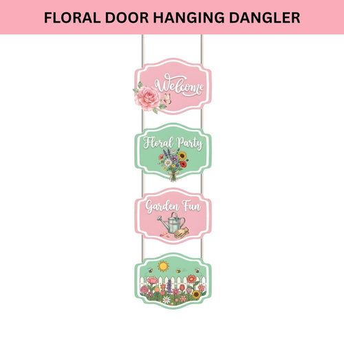 Load image into Gallery viewer, Floral Door/Wall Hanging Dangler- (42 Inches/250 GSM Cardstock/Green &amp; Pink/6Pcs)
