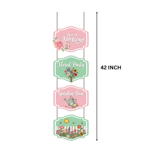 Load image into Gallery viewer, Floral Door/Wall Hanging Dangler- (42 Inches/250 GSM Cardstock/Green &amp; Pink/6Pcs)
