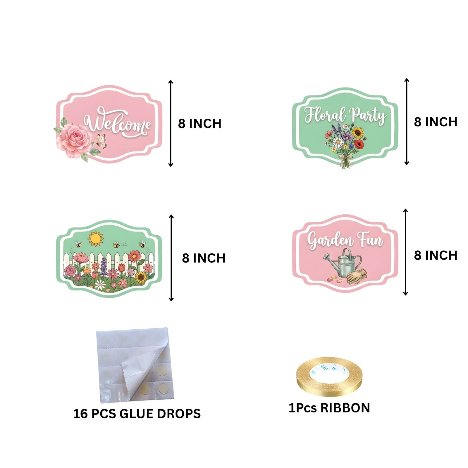 Floral Door/Wall Hanging Dangler- (42 Inches/250 GSM Cardstock/Green & Pink/6Pcs)