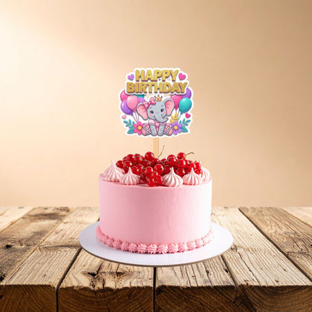 Baby Elephant Girl Birthday Cake Topper for Kids | Premium 300 GSM Cardstock | Cute Cartoon Party Decoration | Cake Decoration Topper for Birthday Party Supplies