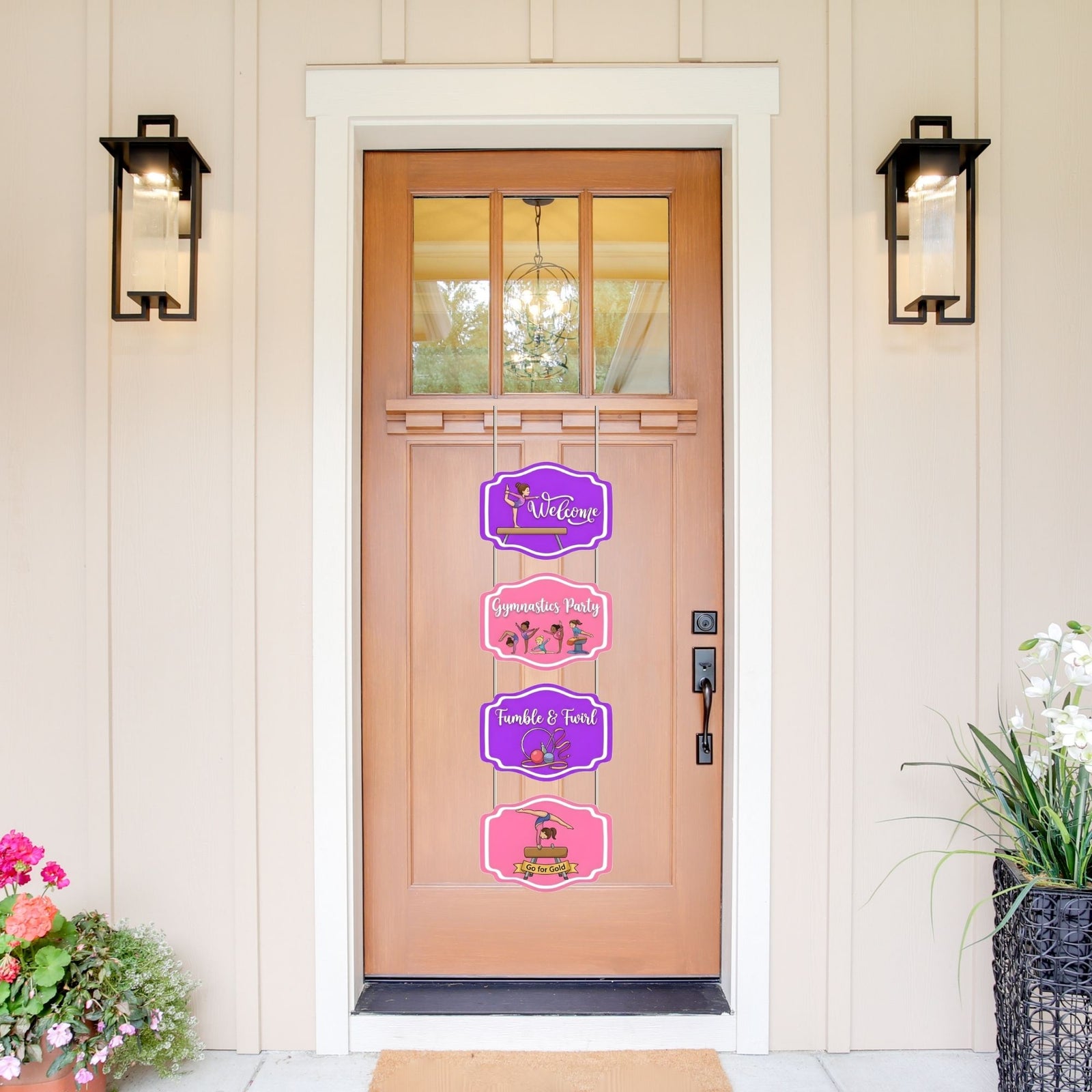 Gymnastics Door/Wall Hanging Dangler- (42 Inches/250 GSM Cardstock/Pink & Purple/6Pcs)