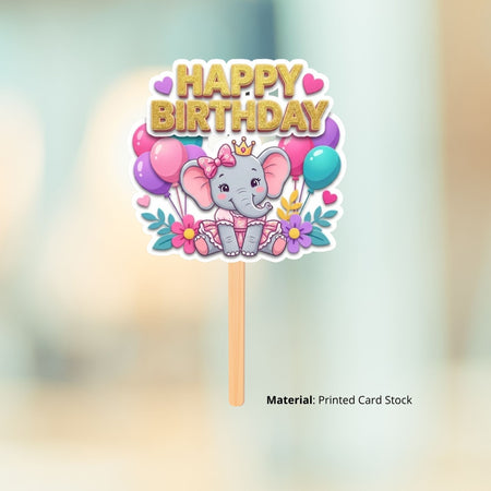 Baby Elephant Girl Birthday Cake Topper for Kids | Premium 300 GSM Cardstock | Cute Cartoon Party Decoration | Cake Decoration Topper for Birthday Party Supplies