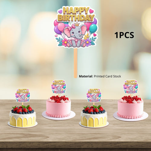 Load image into Gallery viewer, Baby Elephant Girl Birthday Cake Topper for Kids | Premium 300 GSM Cardstock | Cute Cartoon Party Decoration | Cake Decoration Topper for Birthday Party Supplies

