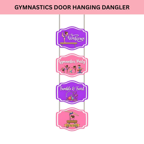 Load image into Gallery viewer, Gymnastics Door/Wall Hanging Dangler- (42 Inches/250 GSM Cardstock/Pink &amp; Purple/6Pcs)
