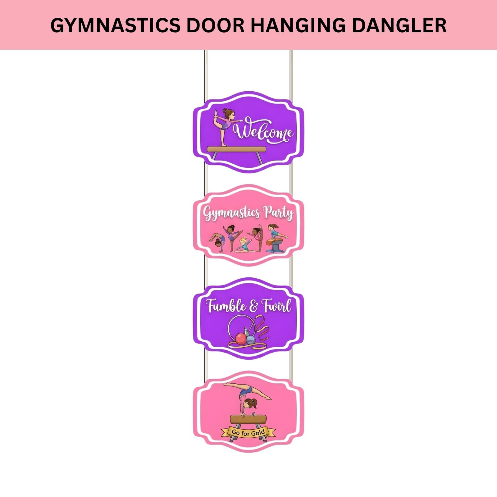 Gymnastics Door/Wall Hanging Dangler- (42 Inches/250 GSM Cardstock/Pink & Purple/6Pcs)