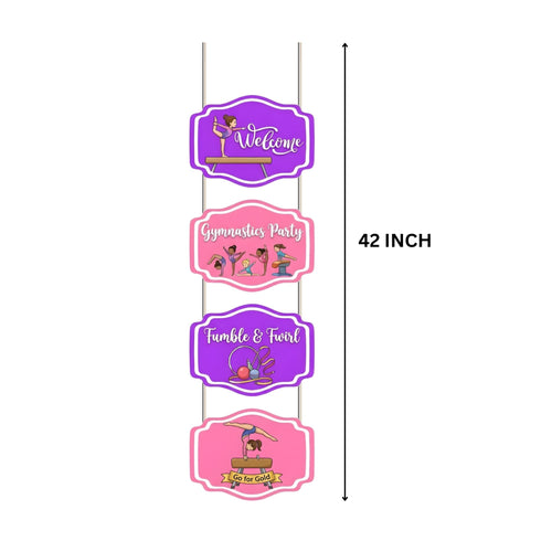 Load image into Gallery viewer, Gymnastics Door/Wall Hanging Dangler- (42 Inches/250 GSM Cardstock/Pink &amp; Purple/6Pcs)
