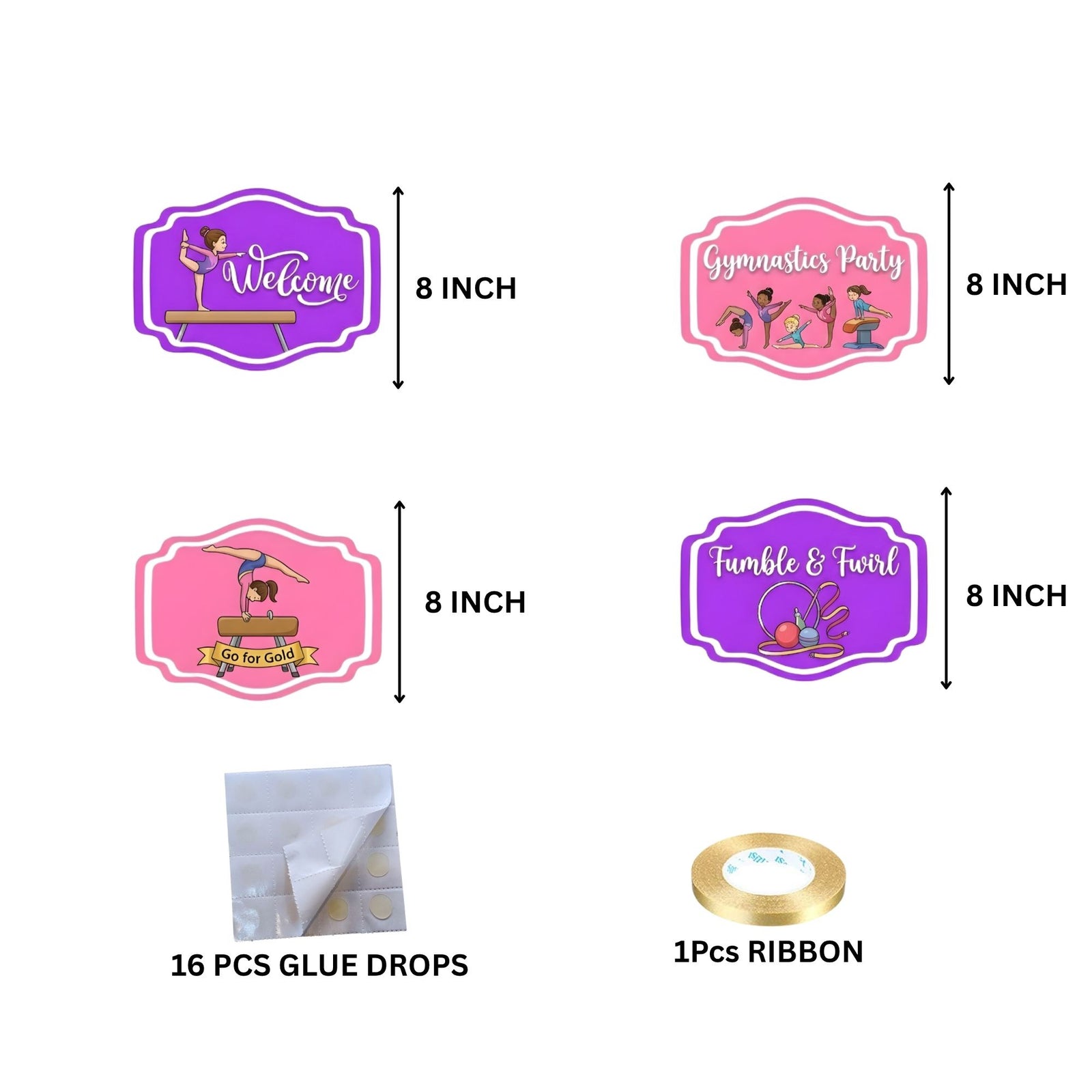 Gymnastics Door/Wall Hanging Dangler- (42 Inches/250 GSM Cardstock/Pink & Purple/6Pcs)