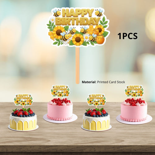 Load image into Gallery viewer, Bumble Bee Birthday Cake Topper for Kids | Premium 300 GSM Cardstock | Cute Cartoon Party Decoration | Cake Decoration Topper for Birthday Party Supplies
