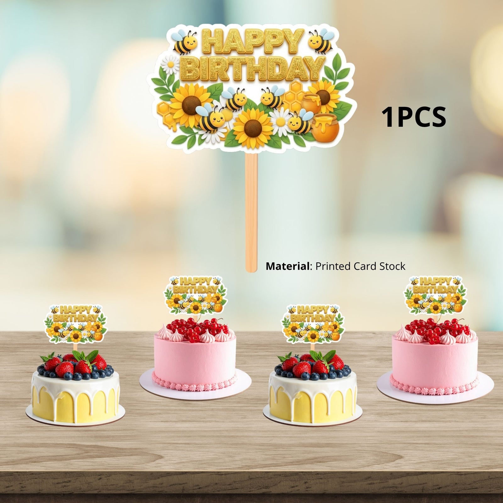 Bumble Bee Birthday Cake Topper for Kids | Premium 300 GSM Cardstock | Cute Cartoon Party Decoration | Cake Decoration Topper for Birthday Party Supplies