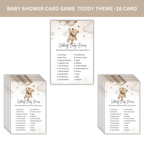 Load image into Gallery viewer, Baby Shower Games Card Pack - 18 High-Quality 300gsm Cards for Fun &amp; Exciting Celebration(Celebrity Baby Names)
