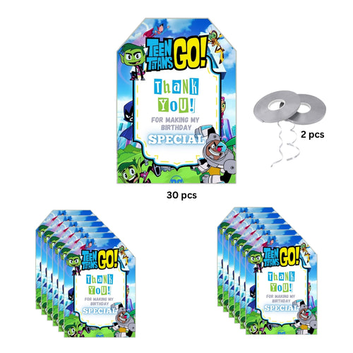 Load image into Gallery viewer, Teen Titans Go Theme Thank You Cards &amp; Return Gift Tags - 30Pcs, 2x3.5, 250 GSM Cardstock (Teen Titans Go)
