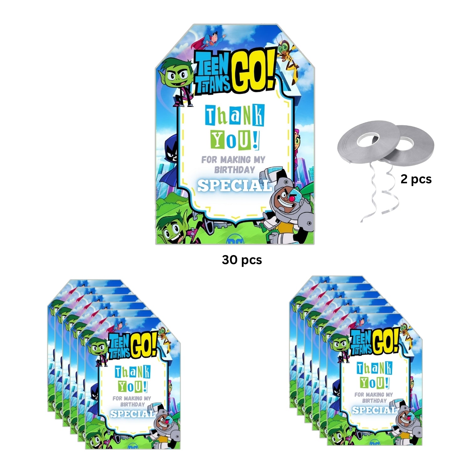 Teen Titans Go Theme Thank You Cards & Return Gift Tags - 30Pcs, 2x3.5, 250 GSM Cardstock (Teen Titans Go)