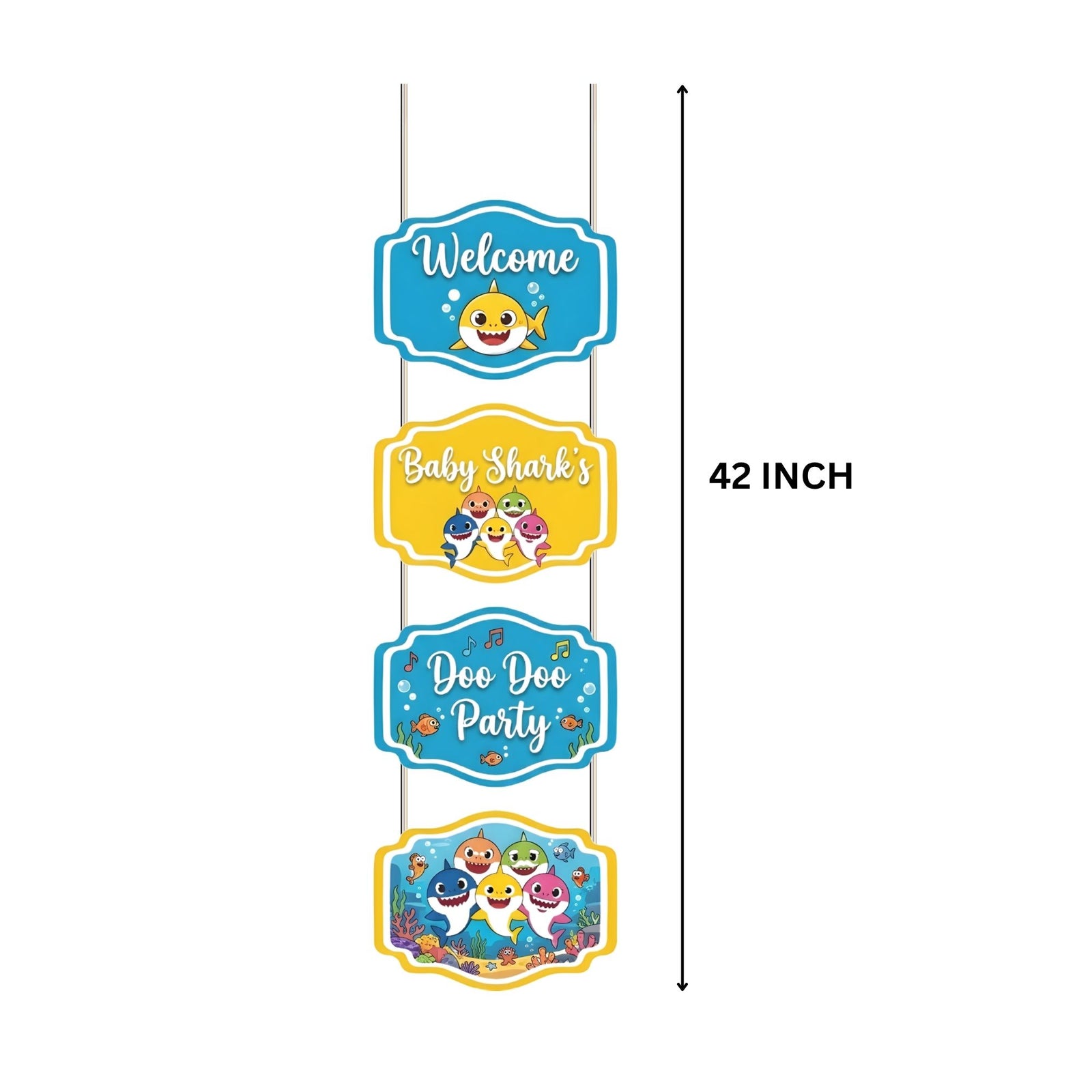 Baby Shark Door/Wall Hanging Dangler- (42 Inches/250 GSM Cardstock/Blue & Yellow/6Pcs)