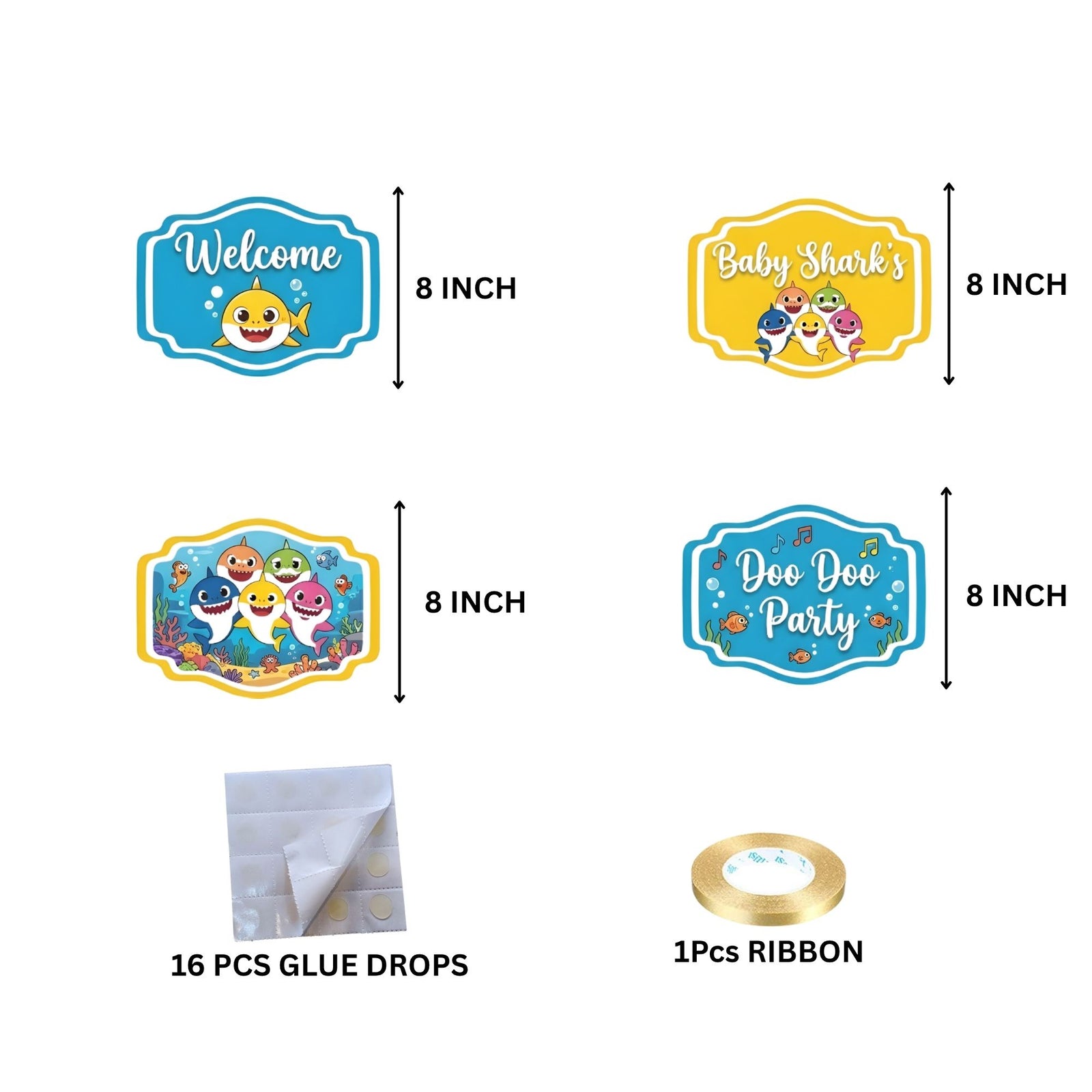 Baby Shark Door/Wall Hanging Dangler- (42 Inches/250 GSM Cardstock/Blue & Yellow/6Pcs)