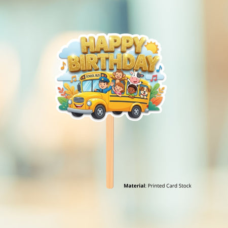 Wheels On The Bus Birthday Cake Topper for Kids | Premium 300 GSM Cardstock | Cute Cartoon Party Decoration | Cake Decoration Topper for Birthday Party Supplies