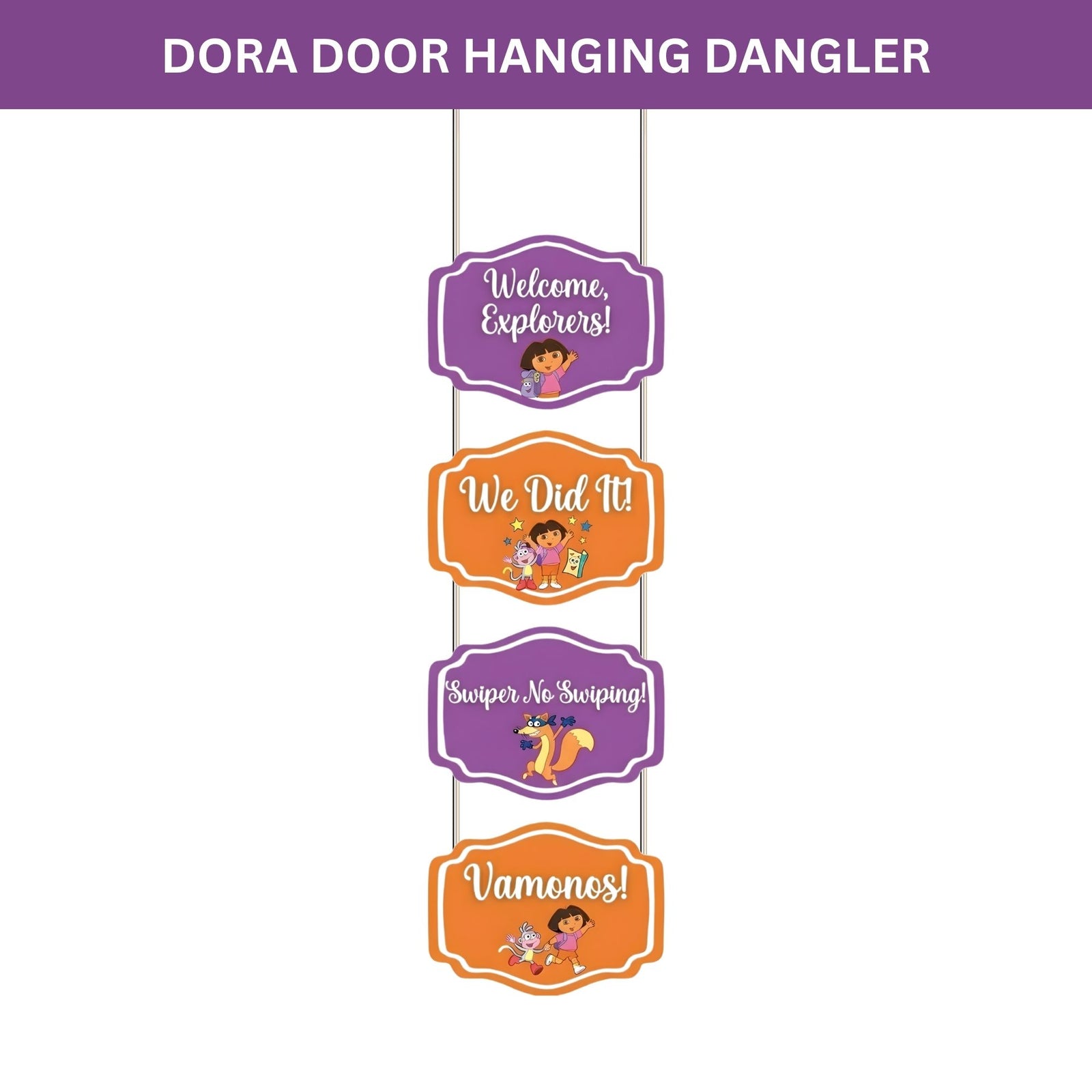 Dora Door/Wall Hanging Dangler- (42 Inches/250 GSM Cardstock/Orange & Purple/6Pcs)