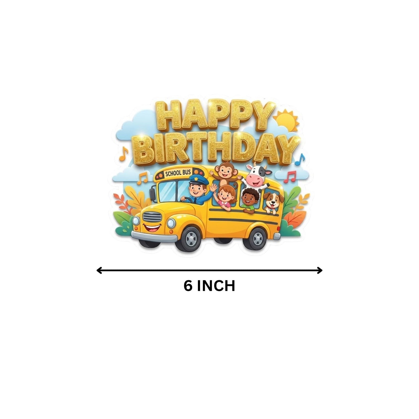 Wheels On The Bus Birthday Cake Topper for Kids | Premium 300 GSM Cardstock | Cute Cartoon Party Decoration | Cake Decoration Topper for Birthday Party Supplies