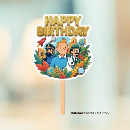 The Adventures Of Tintin Birthday Cake Topper for Kids | Premium 300 GSM Cardstock | Cute Cartoon Party Decoration | Cake Decoration Topper for Birthday Party Supplies