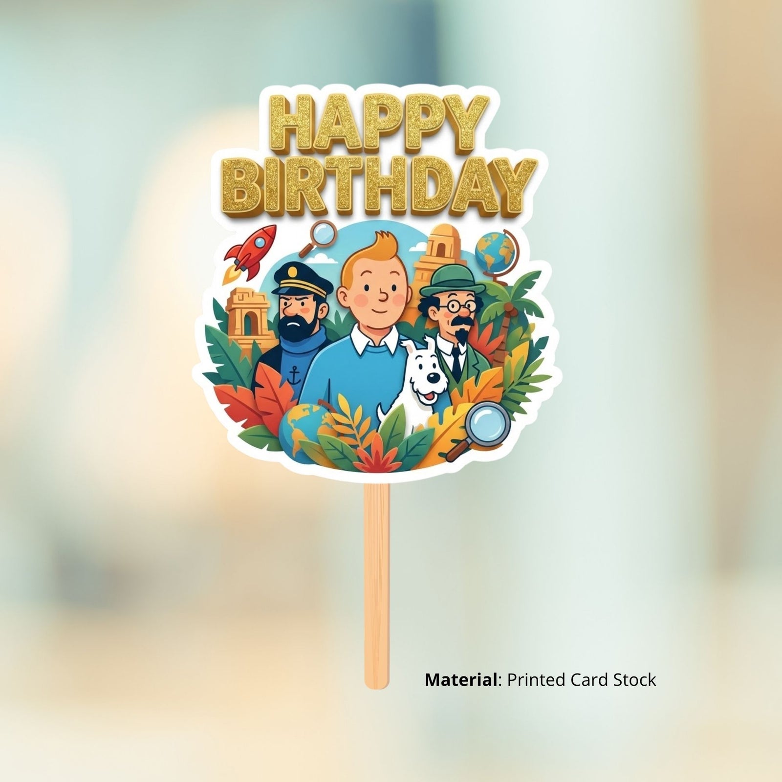 The Adventures Of Tintin Birthday Cake Topper for Kids | Premium 300 GSM Cardstock | Cute Cartoon Party Decoration | Cake Decoration Topper for Birthday Party Supplies