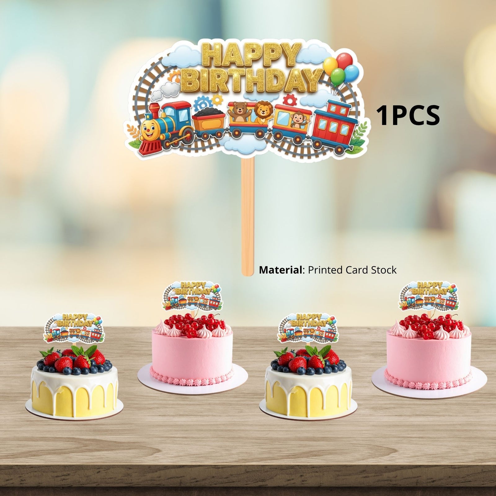 Train Birthday Cake Topper for Kids | Premium 300 GSM Cardstock | Cute Cartoon Party Decoration | Cake Decoration Topper for Birthday Party Supplies