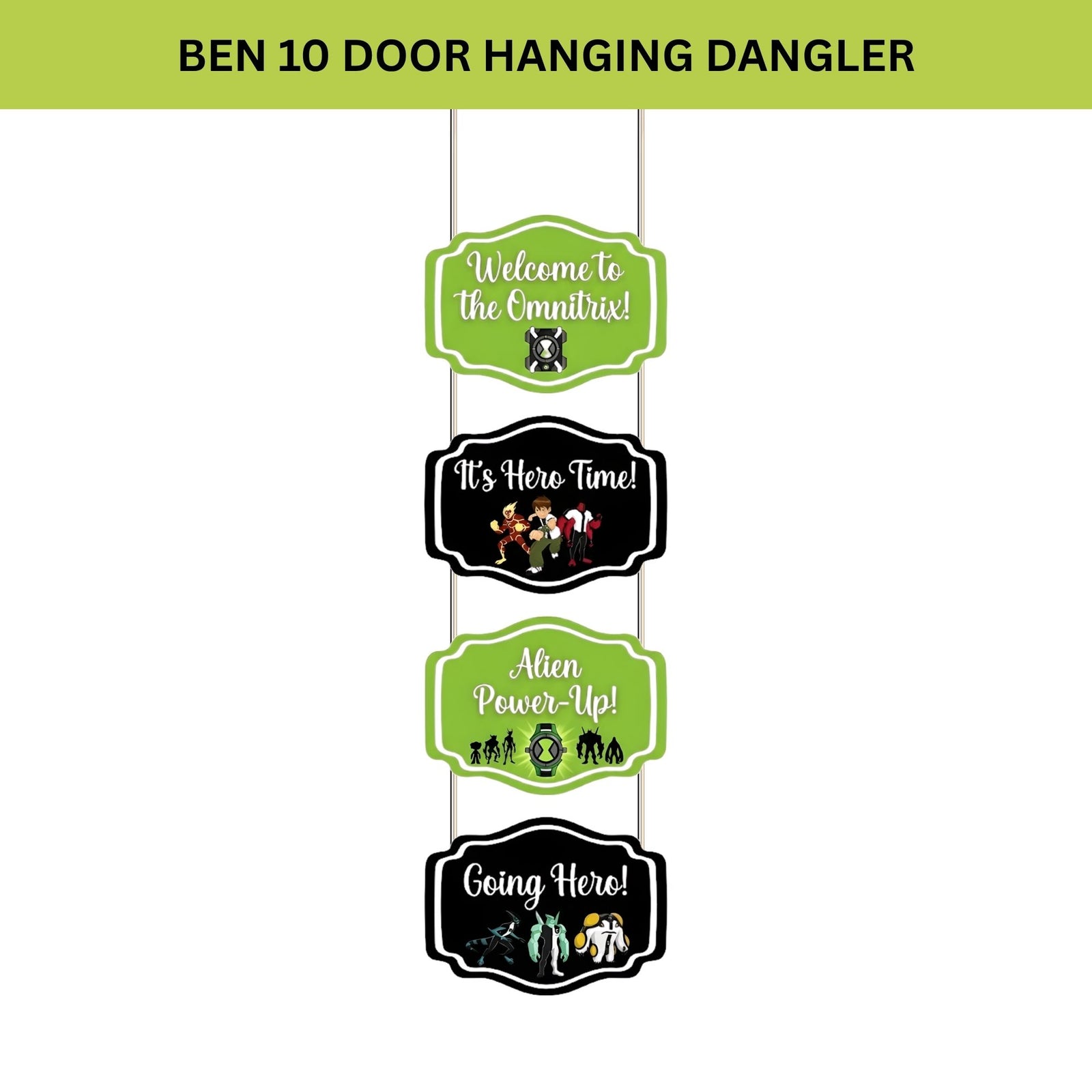 Ben 10 Door/Wall Hanging Dangler- (42 Inches/250 GSM Cardstock/Black & Green/6Pcs)