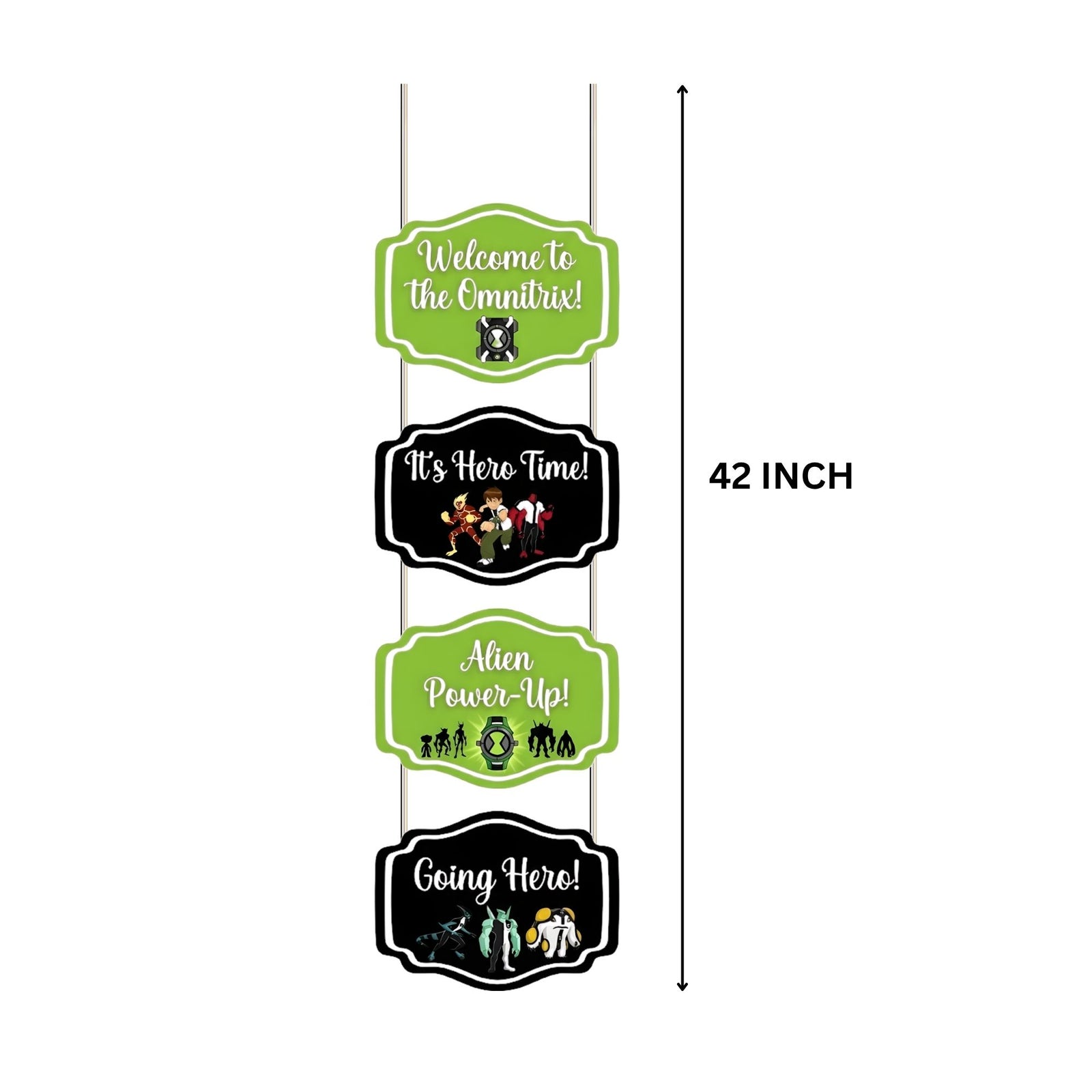 Ben 10 Door/Wall Hanging Dangler- (42 Inches/250 GSM Cardstock/Black & Green/6Pcs)