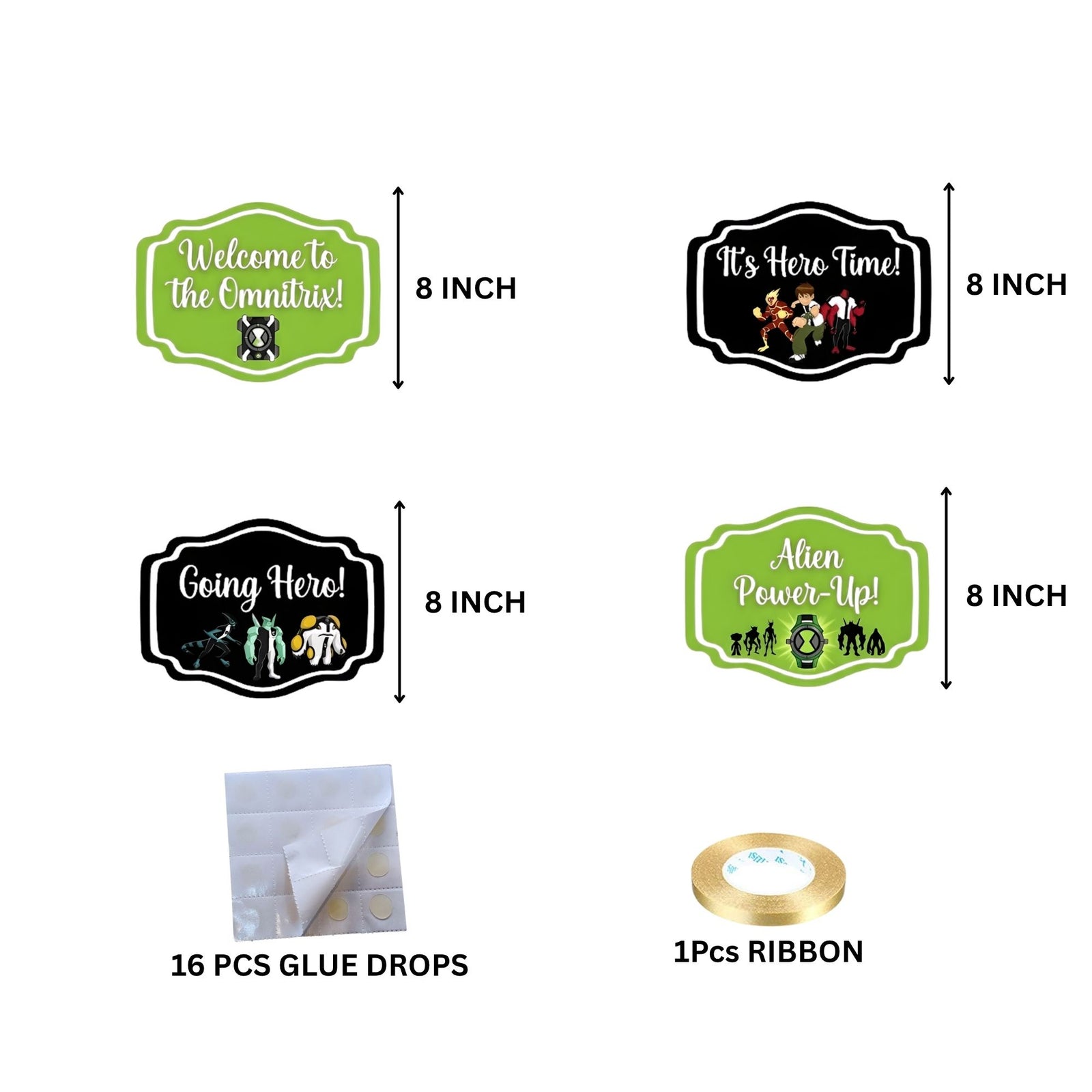 Ben 10 Door/Wall Hanging Dangler- (42 Inches/250 GSM Cardstock/Black & Green/6Pcs)