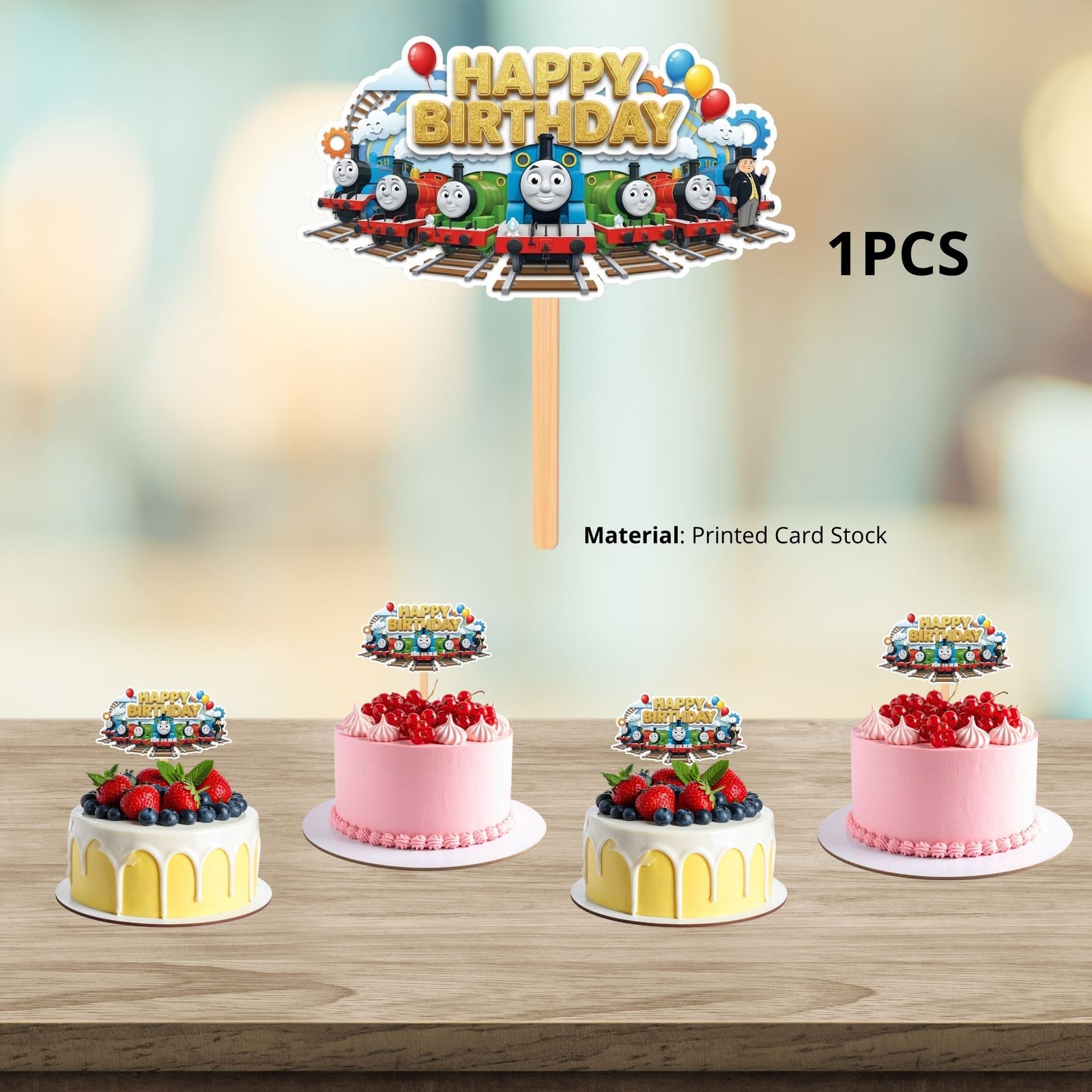 Thomas The Train Birthday Cake Topper for Kids | Premium 300 GSM Cardstock | Cute Cartoon Party Decoration | Cake Decoration Topper for Birthday Party Supplies