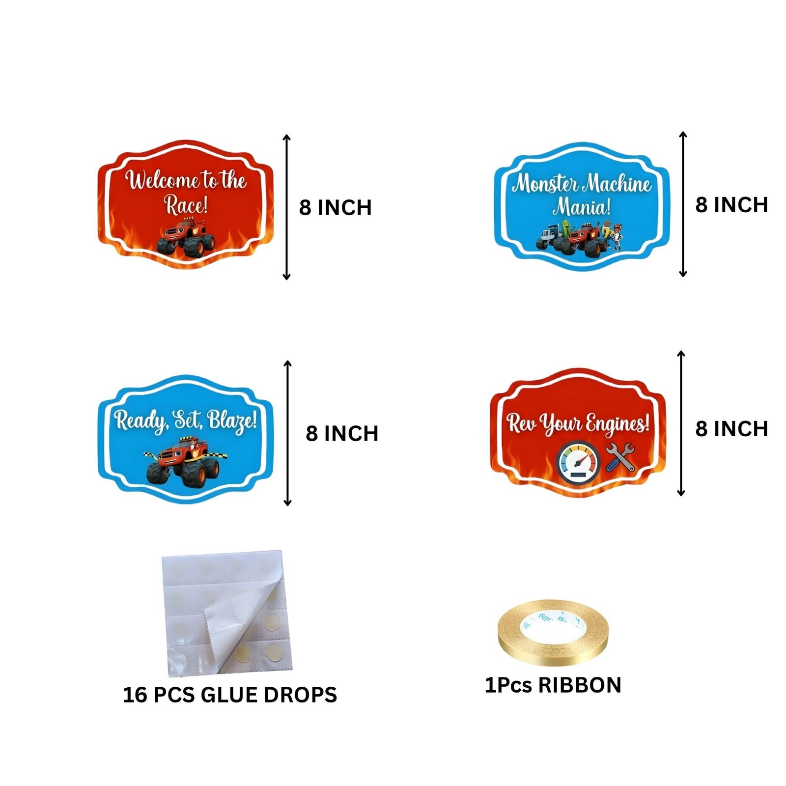 Monster Truck Door/Wall Hanging Dangler- (42 Inches/250 GSM Cardstock/Red & Blue/6Pcs)