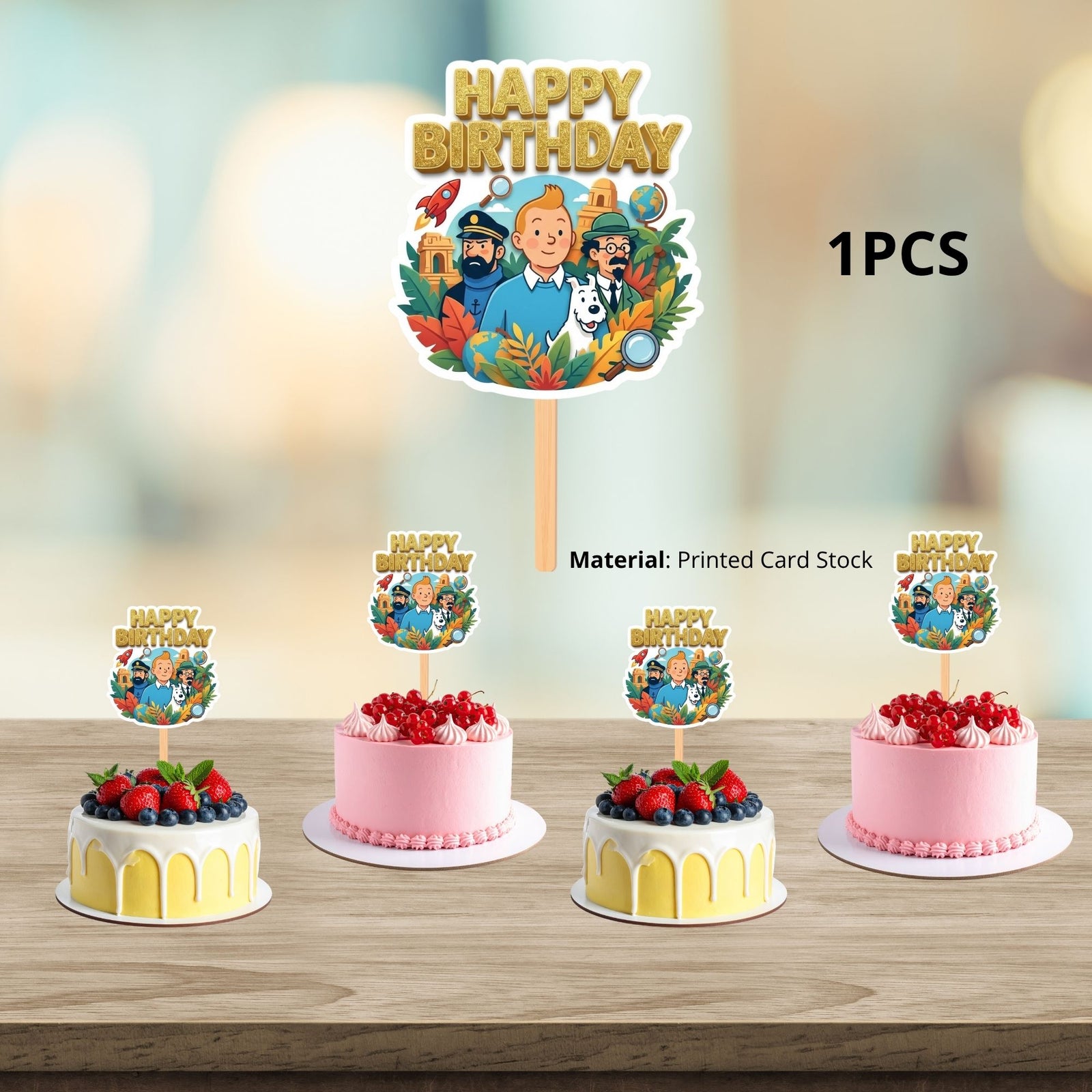 The Adventures Of Tintin Birthday Cake Topper for Kids | Premium 300 GSM Cardstock | Cute Cartoon Party Decoration | Cake Decoration Topper for Birthday Party Supplies