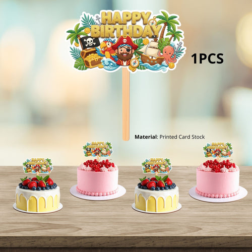 Load image into Gallery viewer, Pirate Kid Birthday Cake Topper for Kids | Premium 300 GSM Cardstock | Cute Cartoon Party Decoration | Cake Decoration Topper for Birthday Party Supplies
