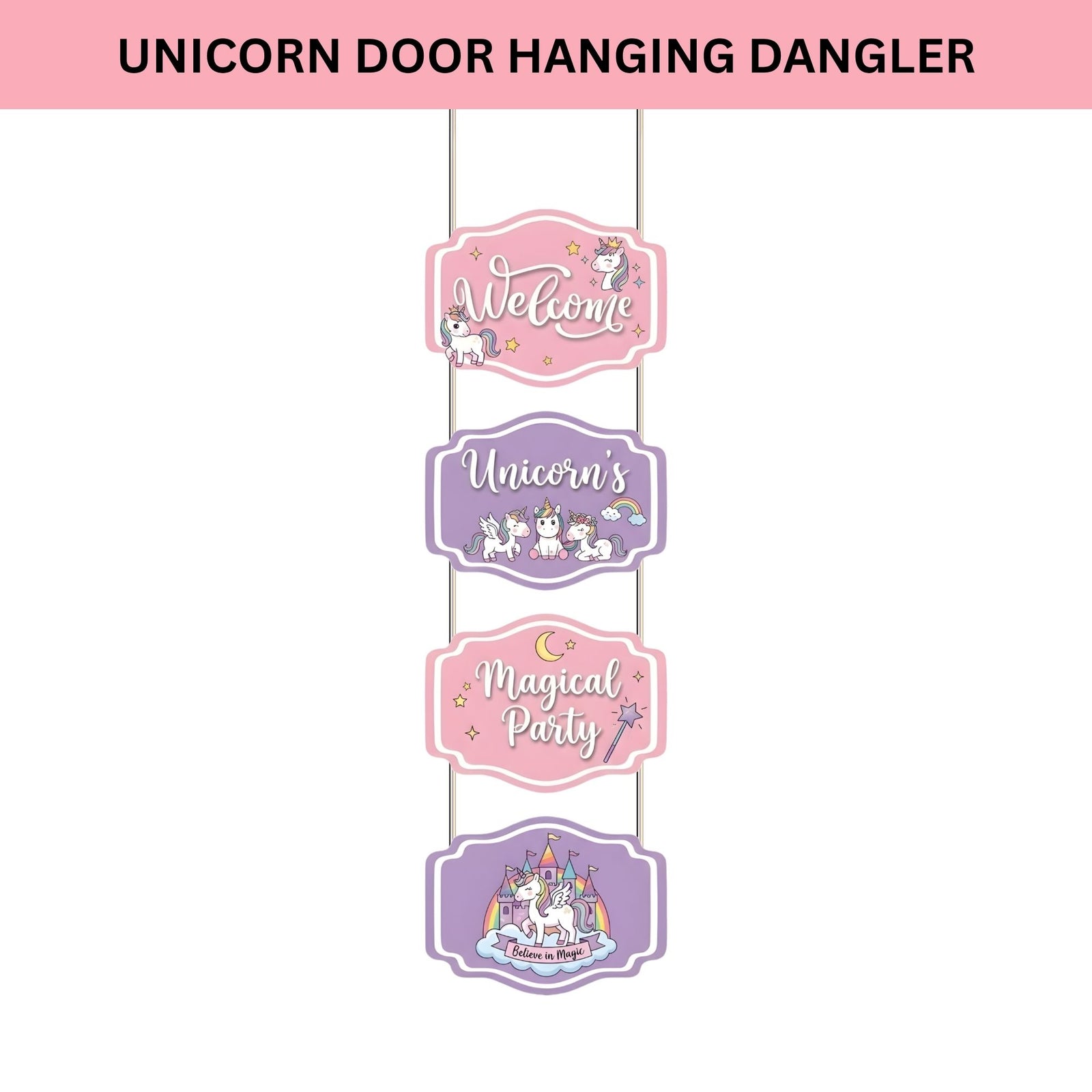 Unicorn Door/Wall Hanging Dangler- (42 Inches/250 GSM Cardstock/Pink & Purple/6Pcs)