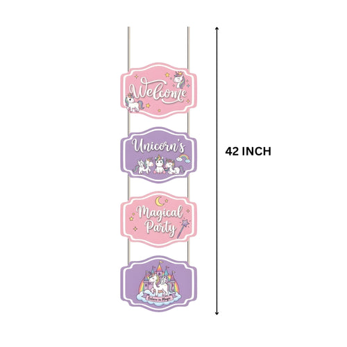 Load image into Gallery viewer, Unicorn Door/Wall Hanging Dangler- (42 Inches/250 GSM Cardstock/Pink &amp; Purple/6Pcs)
