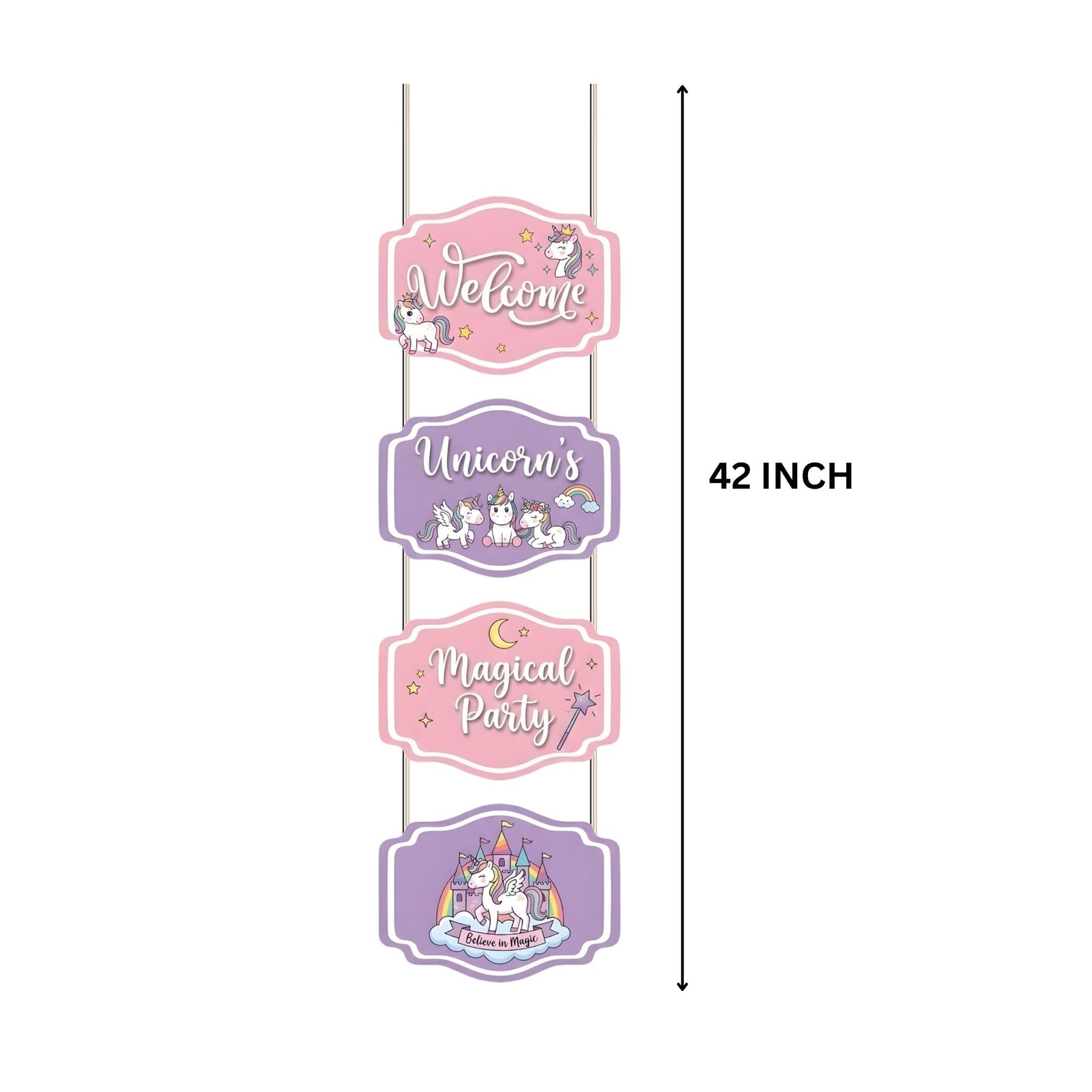 Unicorn Door/Wall Hanging Dangler- (42 Inches/250 GSM Cardstock/Pink & Purple/6Pcs)