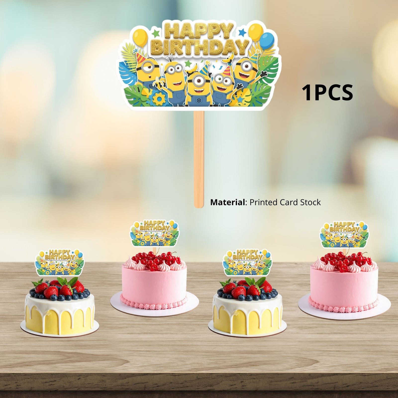 Minions Birthday Cake Topper for Kids | Premium 300 GSM Cardstock | Cute Cartoon Party Decoration | Cake Decoration Topper for Birthday Party Supplies