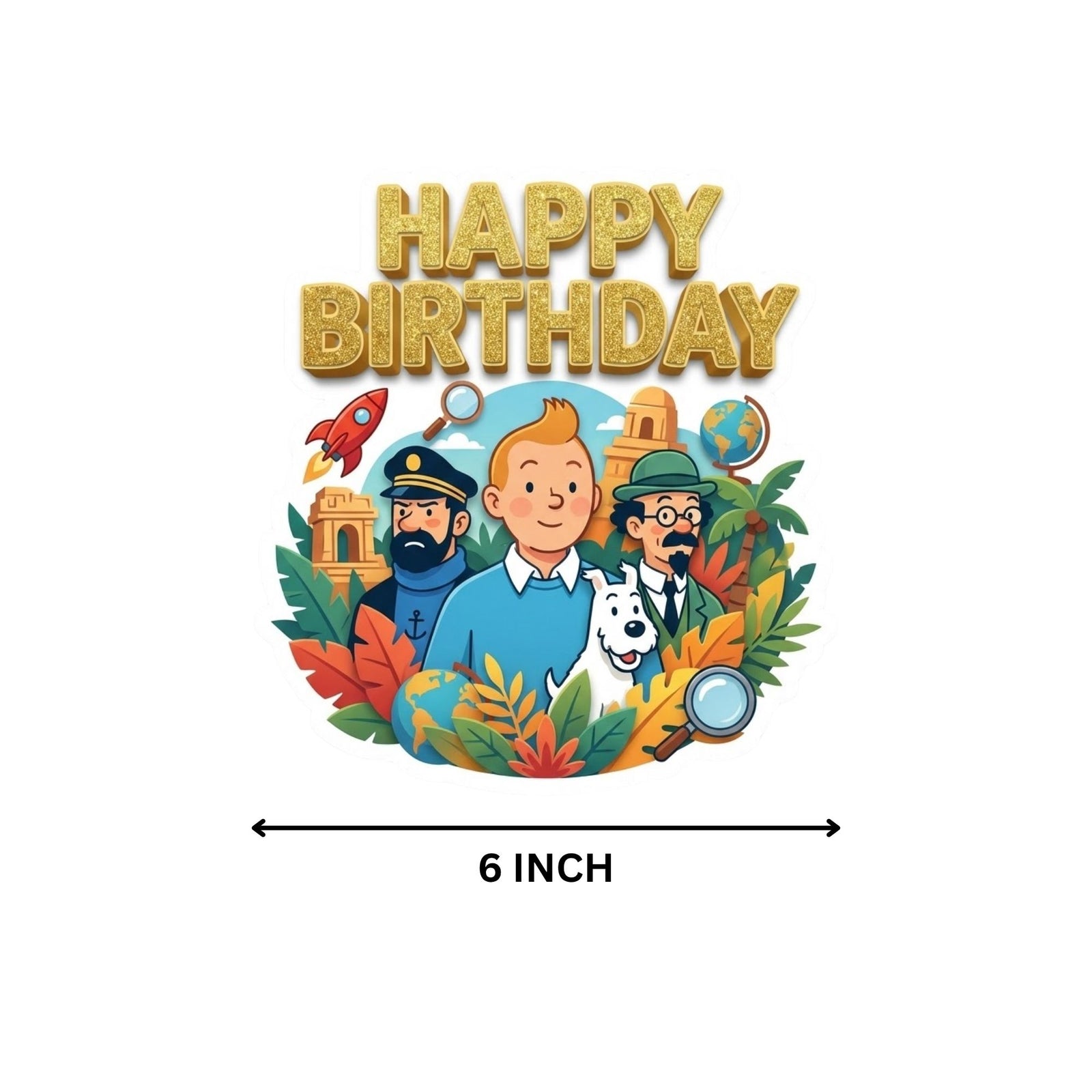 The Adventures Of Tintin Birthday Cake Topper for Kids | Premium 300 GSM Cardstock | Cute Cartoon Party Decoration | Cake Decoration Topper for Birthday Party Supplies