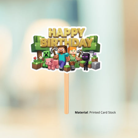 Minecraft Birthday Cake Topper for Kids | Premium 300 GSM Cardstock | Cute Cartoon Party Decoration | Cake Decoration Topper for Birthday Party Supplies