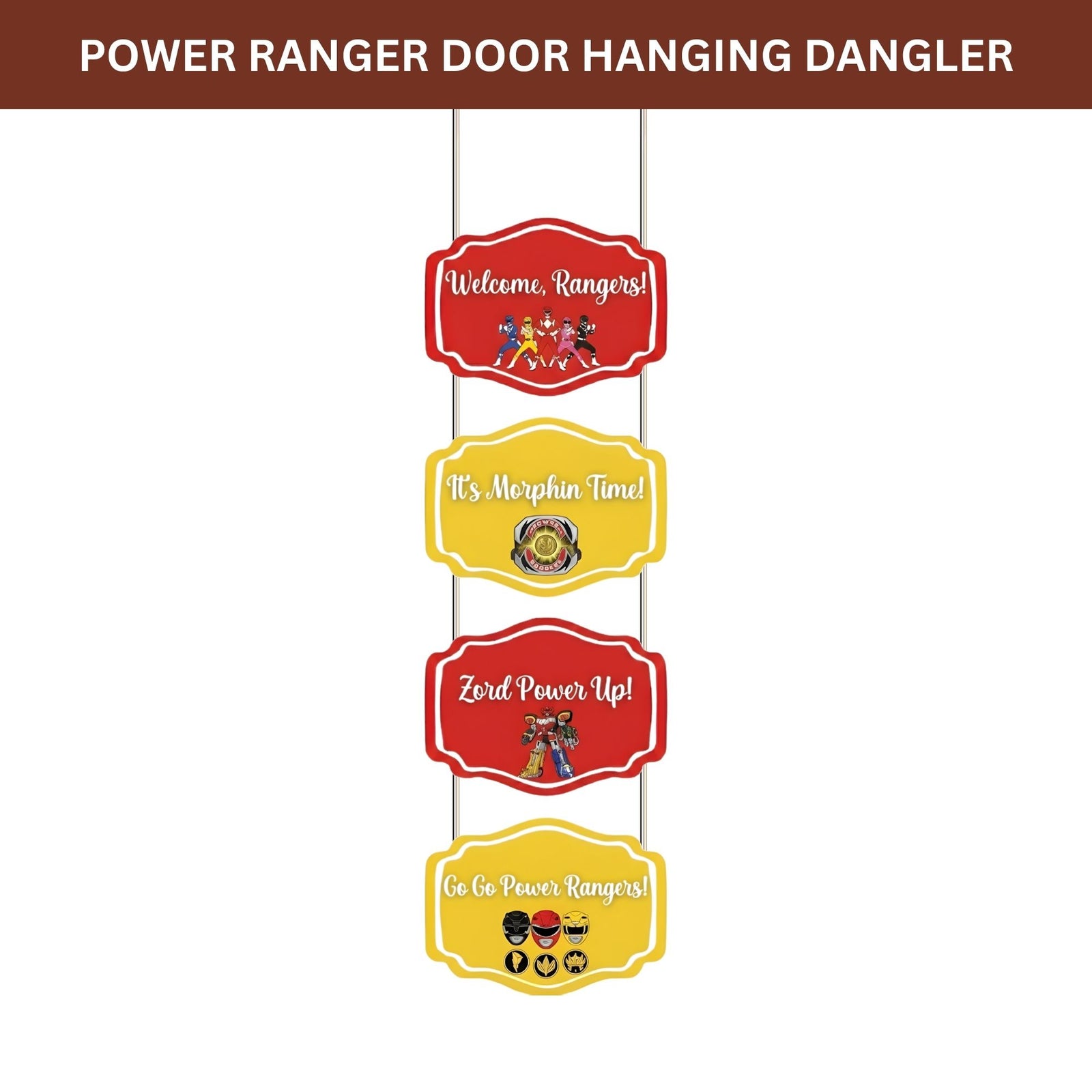 Power Ranger Door/Wall Hanging Dangler- (42 Inches/250 GSM Cardstock/Red & Yellow/6Pcs)