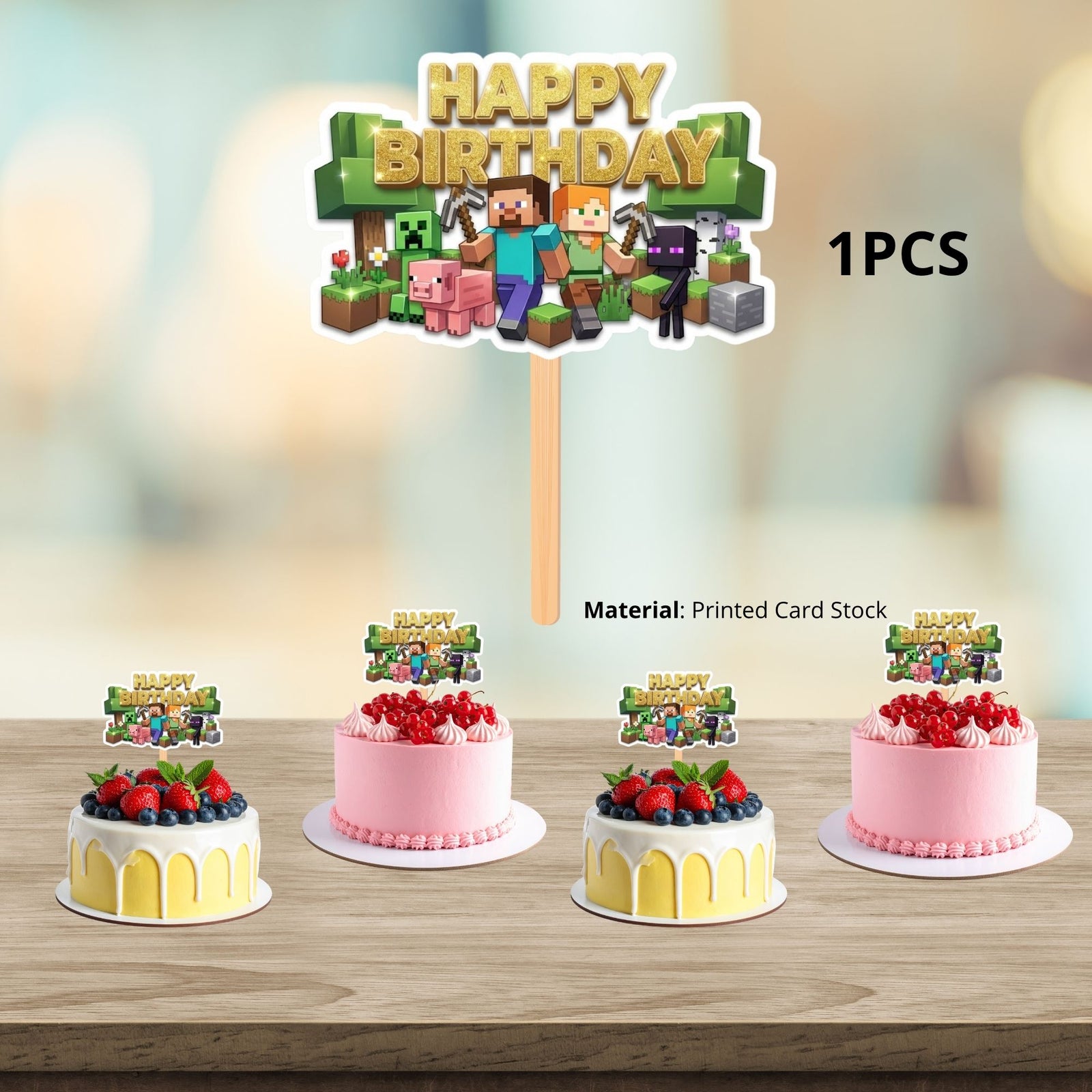 Minecraft Birthday Cake Topper for Kids | Premium 300 GSM Cardstock | Cute Cartoon Party Decoration | Cake Decoration Topper for Birthday Party Supplies