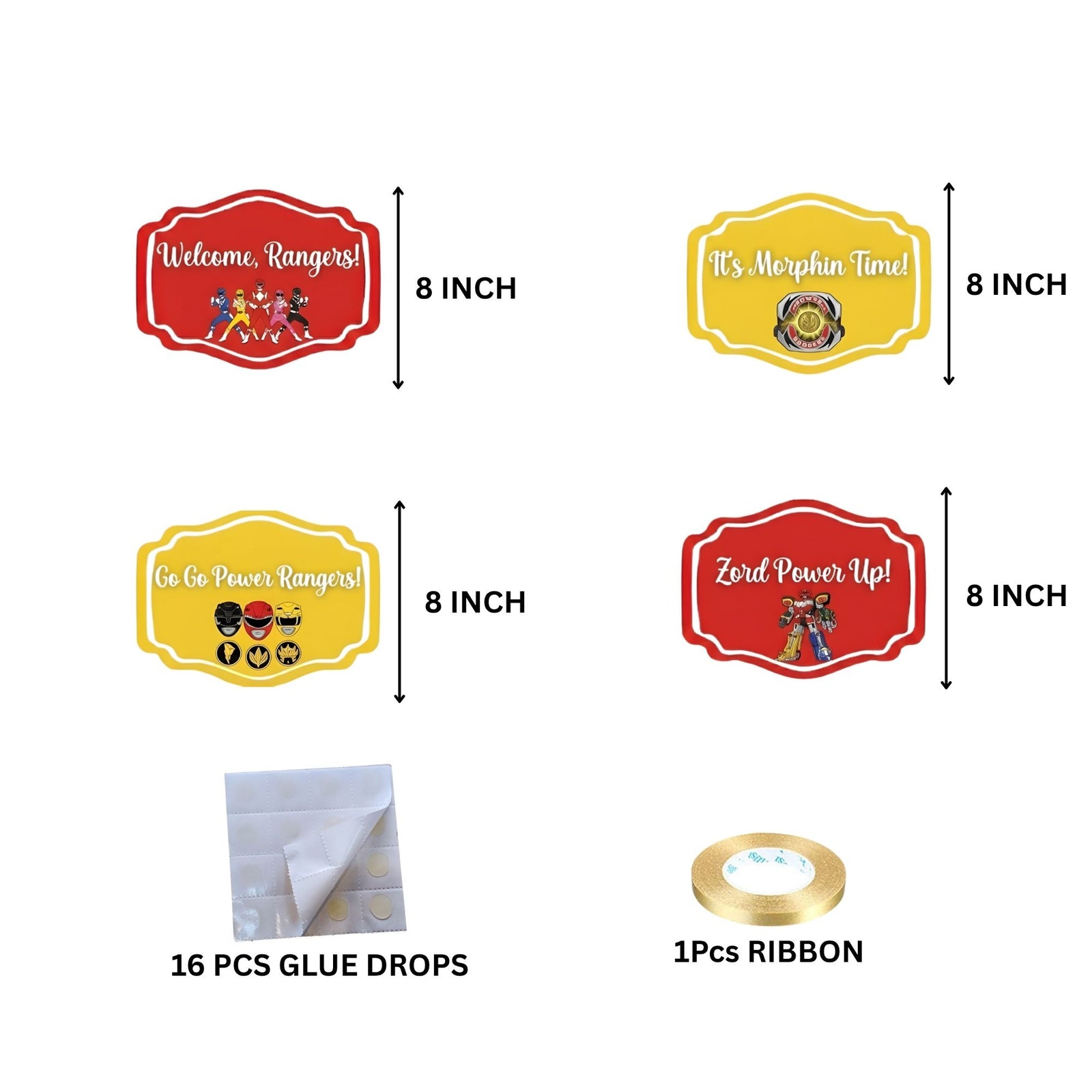 Power Ranger Door/Wall Hanging Dangler- (42 Inches/250 GSM Cardstock/Red & Yellow/6Pcs)