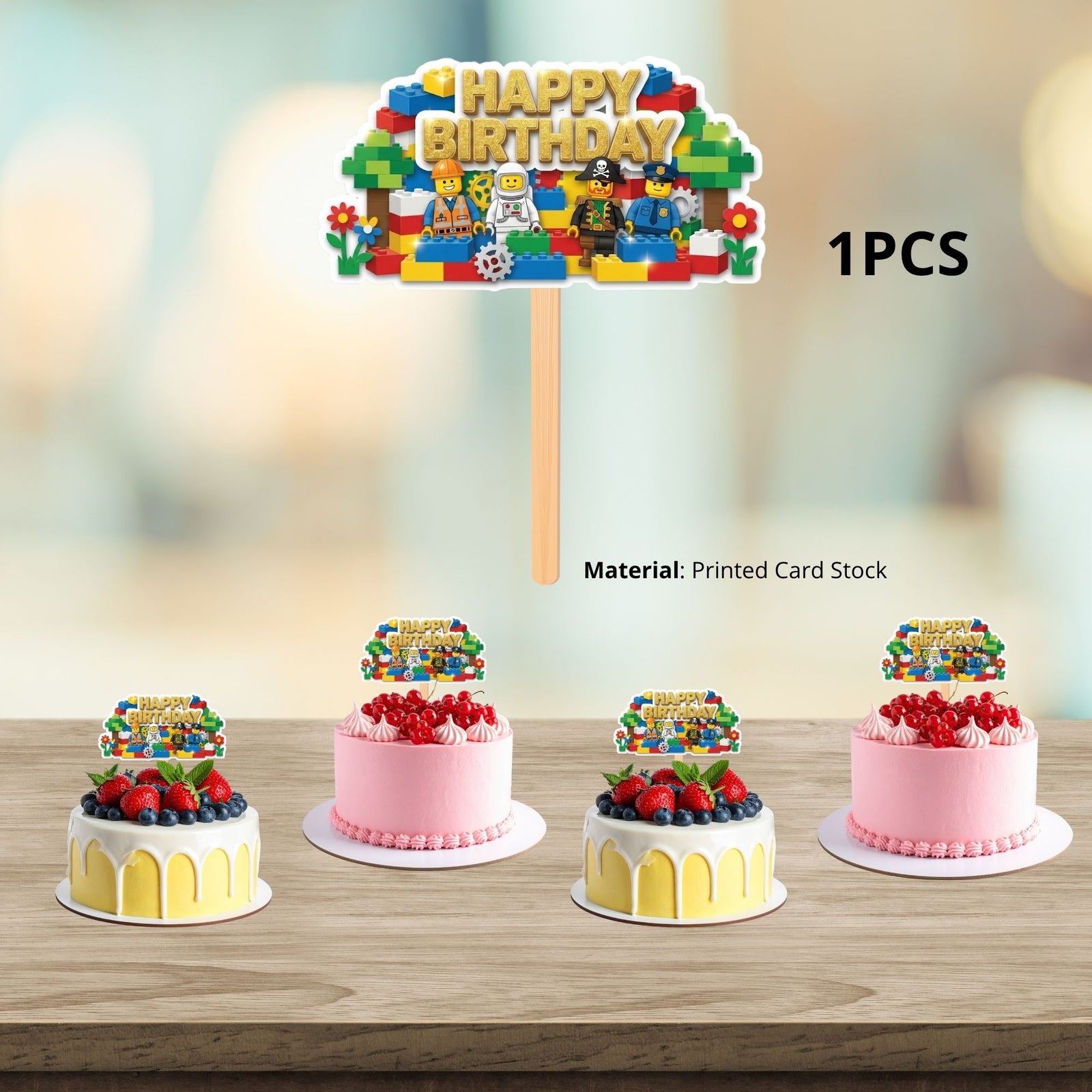 Lego Birthday Cake Topper for Kids | Premium 300 GSM Cardstock | Cute Cartoon Party Decoration | Cake Decoration Topper for Birthday Party Supplies