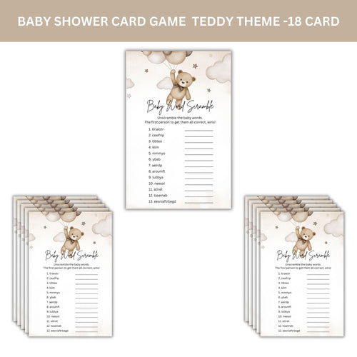 Load image into Gallery viewer, Baby Shower Games Card Pack - 18 High-Quality 300gsm Cards for Fun &amp; Exciting Celebration(Baby Word Scramble)
