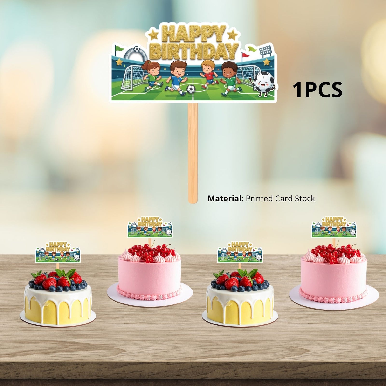 Football Birthday Cake Topper for Kids | Premium 300 GSM Cardstock | Cute Cartoon Party Decoration | Cake Decoration Topper for Birthday Party Supplies