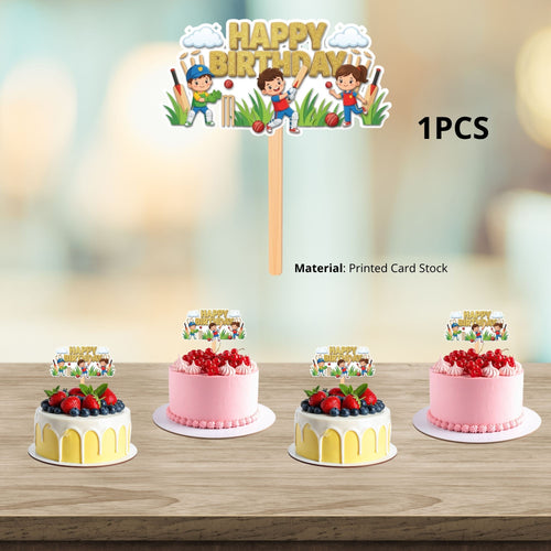 Load image into Gallery viewer, Cricket Birthday Cake Topper for Kids | Premium 300 GSM Cardstock | Cute Cartoon Party Decoration | Cake Decoration Topper for Birthday Party Supplies
