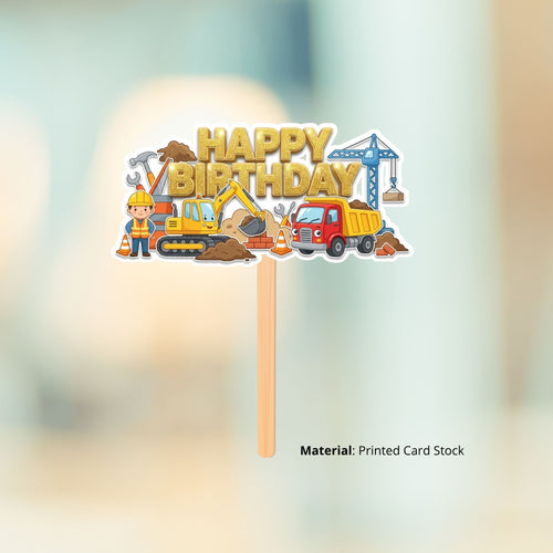 Load image into Gallery viewer, Construction Birthday Cake Topper for Kids | Premium 300 GSM Cardstock | Cute Cartoon Party Decoration | Cake Decoration Topper for Birthday Party Supplies
