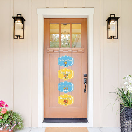 UP,UP,And Away Door/Wall Hanging Dangler- (42 Inches/250 GSM Cardstock/Blue & Yellow/6Pcs)