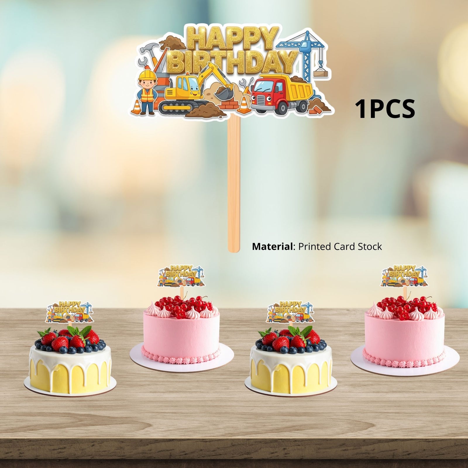 Construction Birthday Cake Topper for Kids | Premium 300 GSM Cardstock | Cute Cartoon Party Decoration | Cake Decoration Topper for Birthday Party Supplies