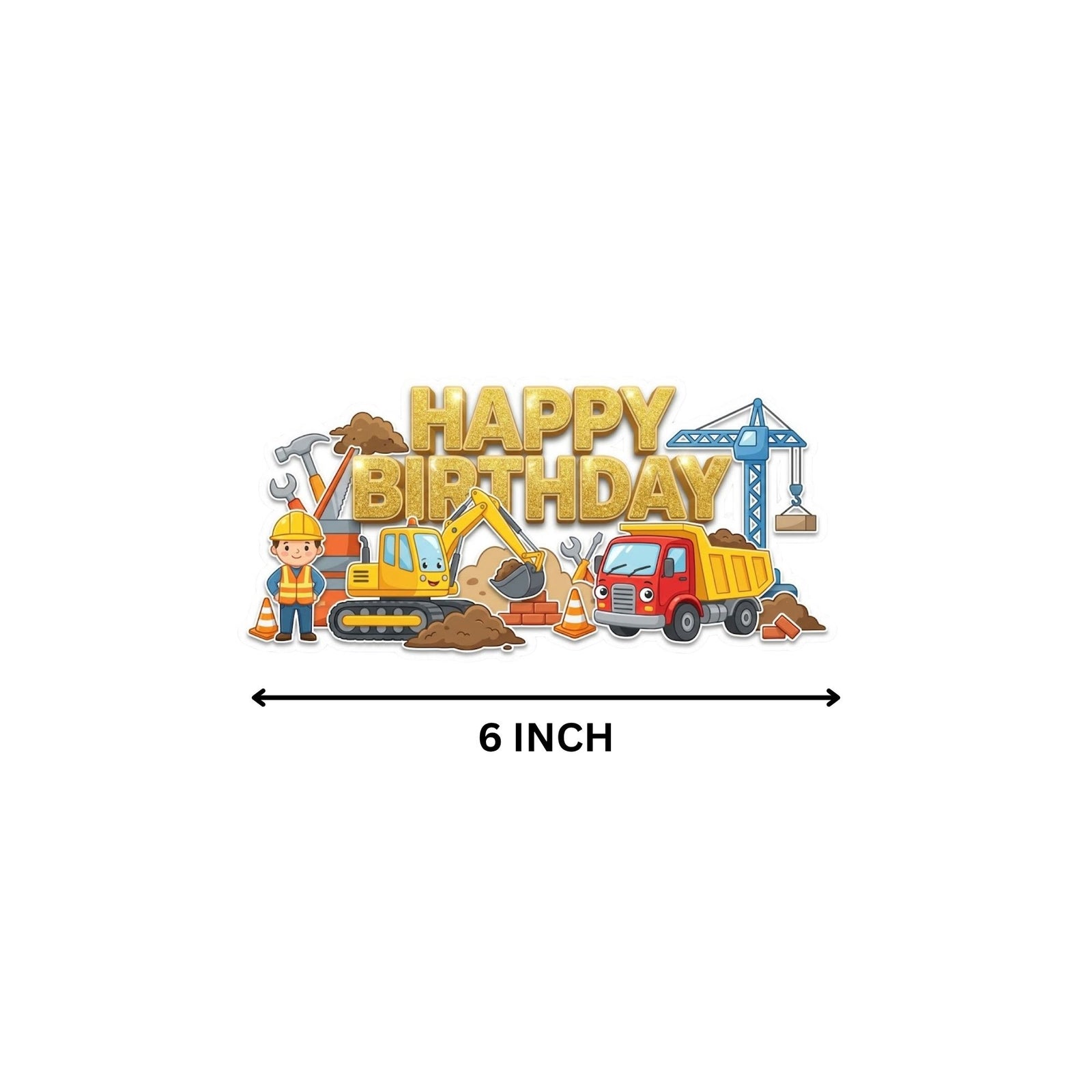 Construction Birthday Cake Topper for Kids | Premium 300 GSM Cardstock | Cute Cartoon Party Decoration | Cake Decoration Topper for Birthday Party Supplies
