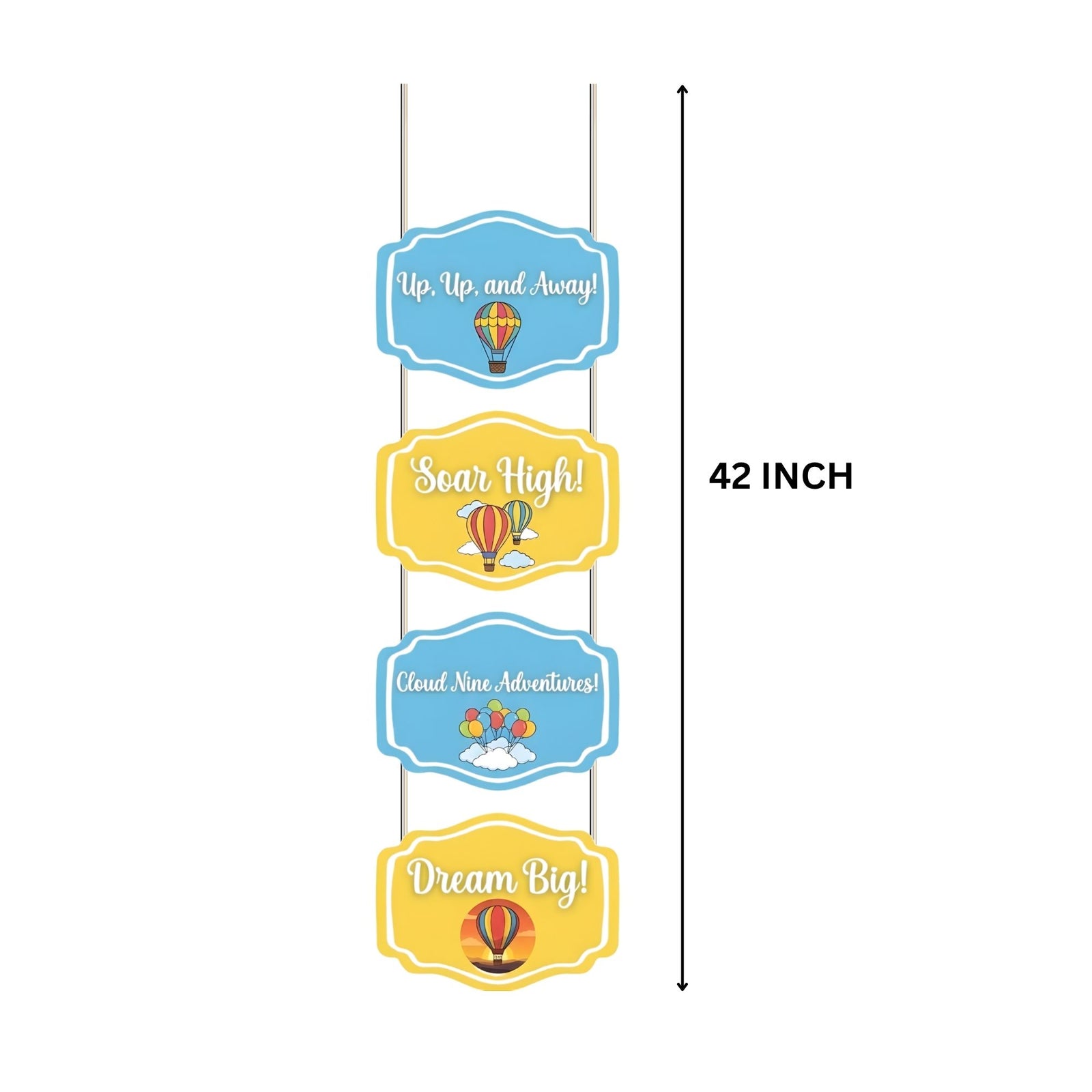 UP,UP,And Away Door/Wall Hanging Dangler- (42 Inches/250 GSM Cardstock/Blue & Yellow/6Pcs)
