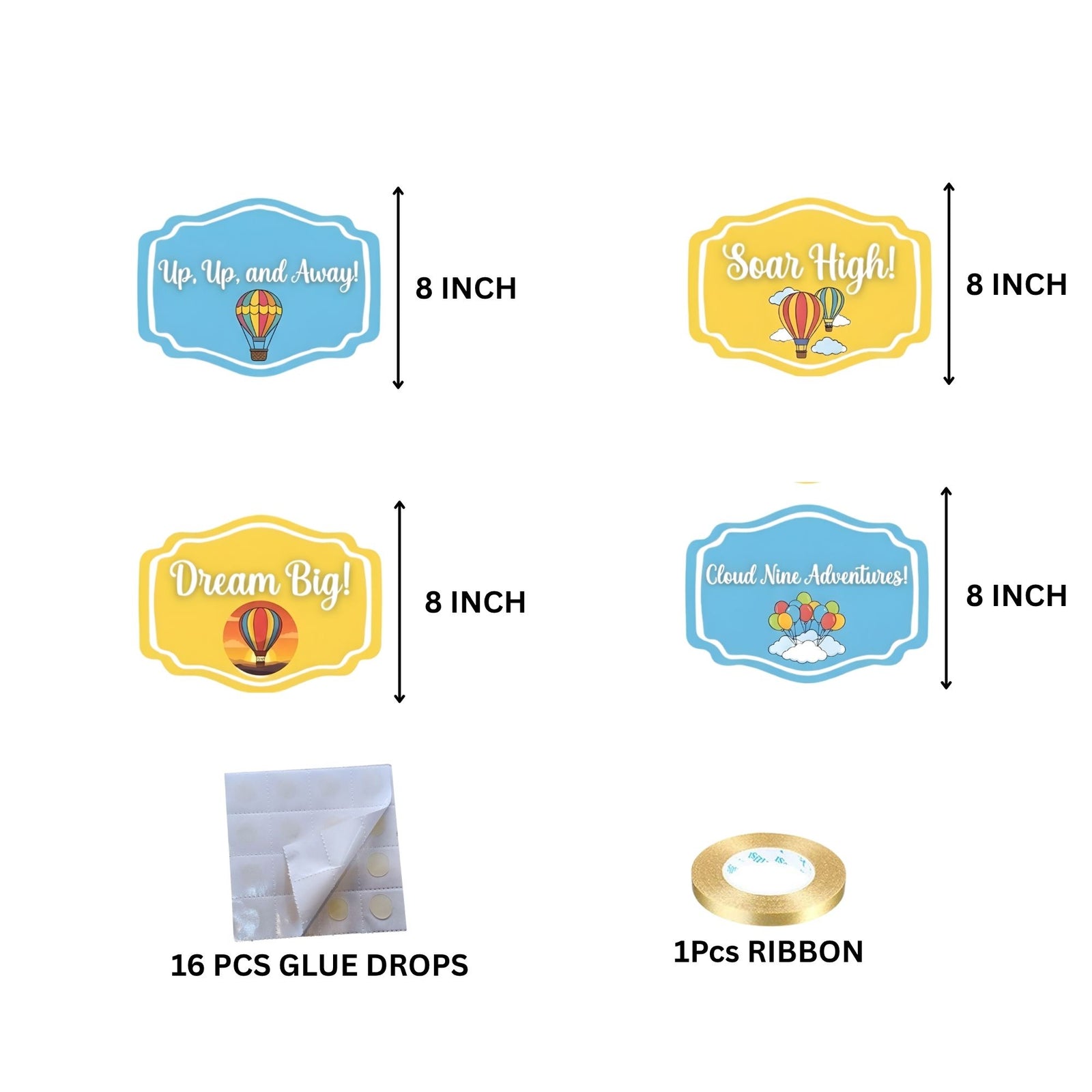 UP,UP,And Away Door/Wall Hanging Dangler- (42 Inches/250 GSM Cardstock/Blue & Yellow/6Pcs)
